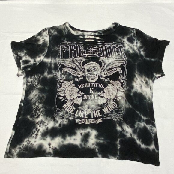 Dirtee Laundry Short Sleeve Tie Dyed Born to Ride Moto Slit Top Biker Tee Shirt - Picture 7 of 13